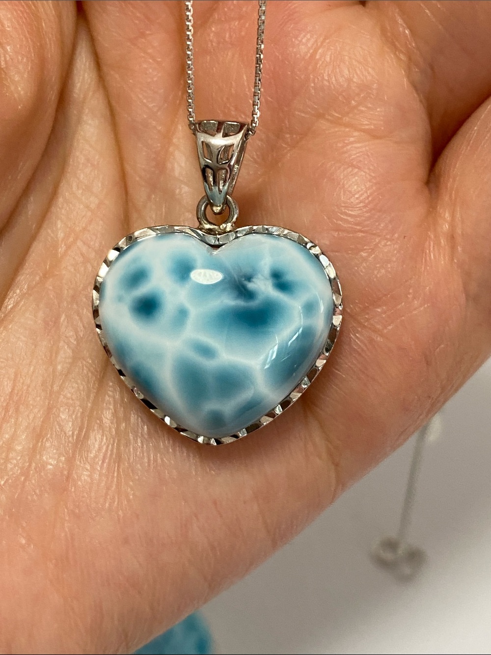 High Quality AAA Natural Larimar Heart Silver Pendant Necklace